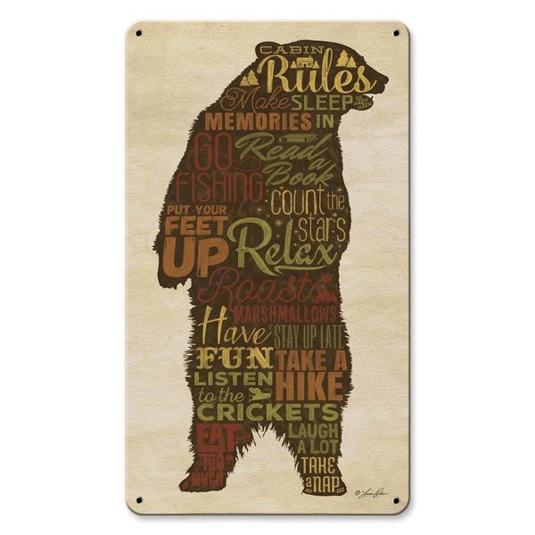 Lovelyhome 8 x 14 in. Cabin Rules Bear Satin Sign LO1126903